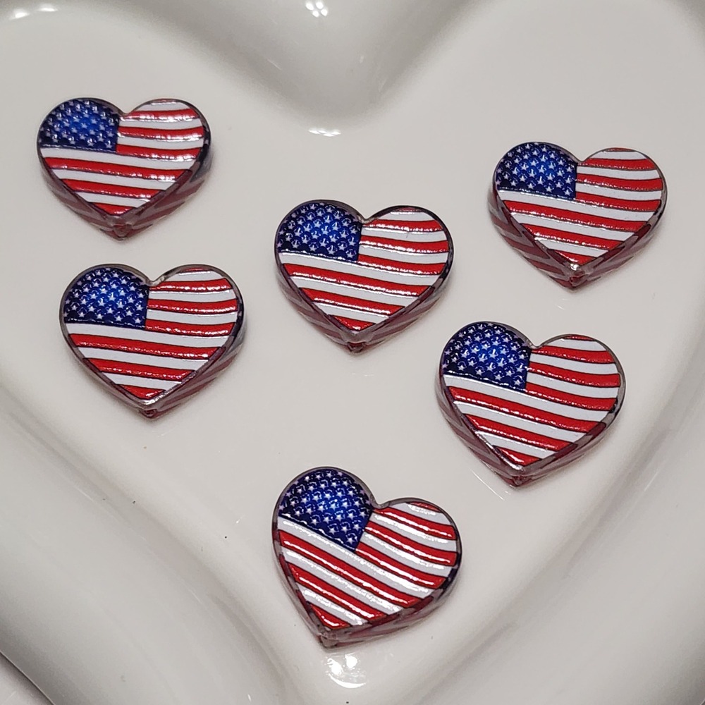 Patriotic Heart Beads 2 Pcs Focal Beads Beaded Pen Jewelry Charms Acrylic USA